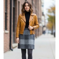 TALBOTS 6P Gray Buffalo Plaid Wool Alpaca Blend Pencil Skirt Career Academic