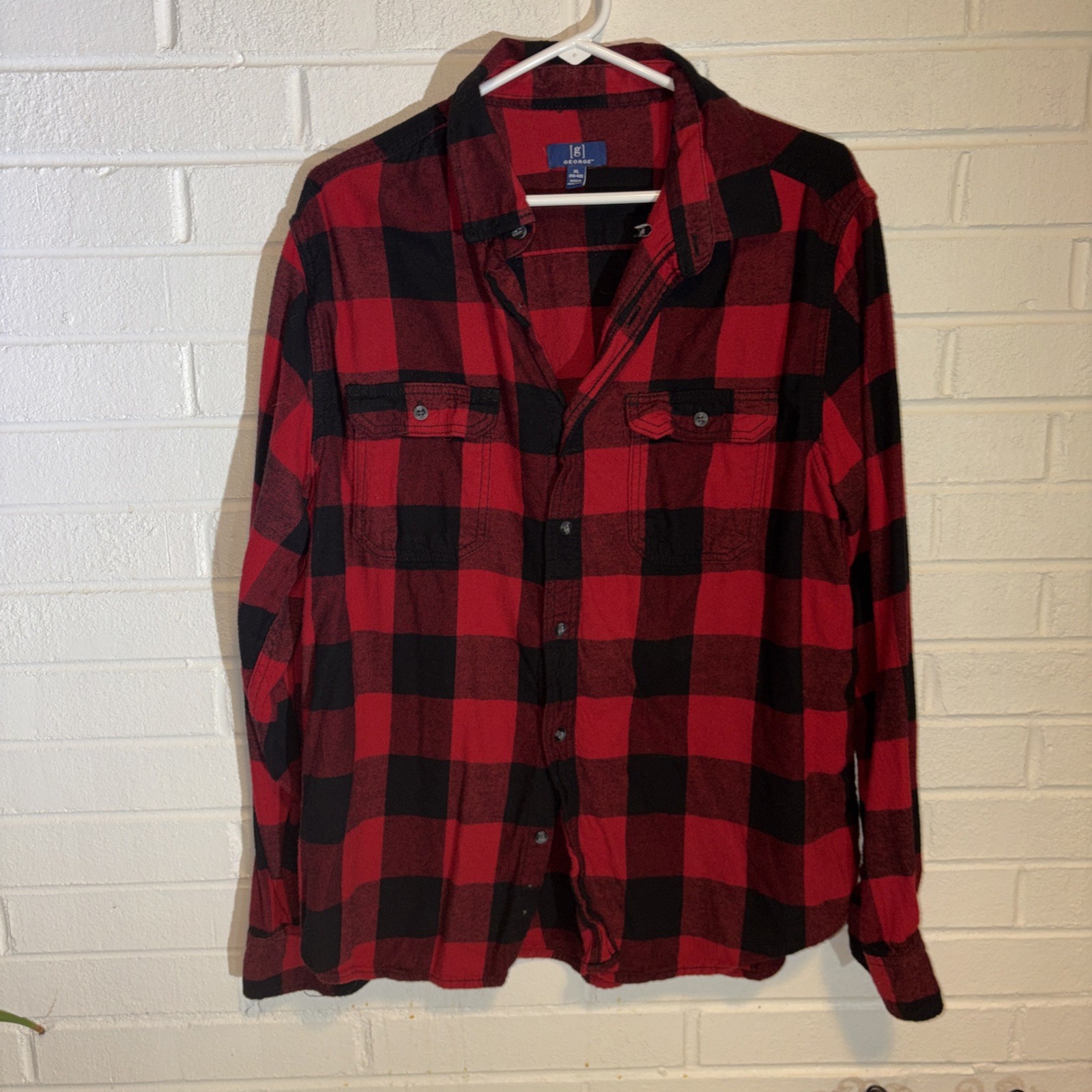 George Shirt Mens Size XL Long Sleeve Button Up Buffalo Plaid Red Black