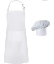 Adult Adjustable White Chef Apron with Pockets and Chef Hat Set
