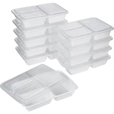 Three Compartment Meal Prep Containers 20-Piece Set Rectangle Food