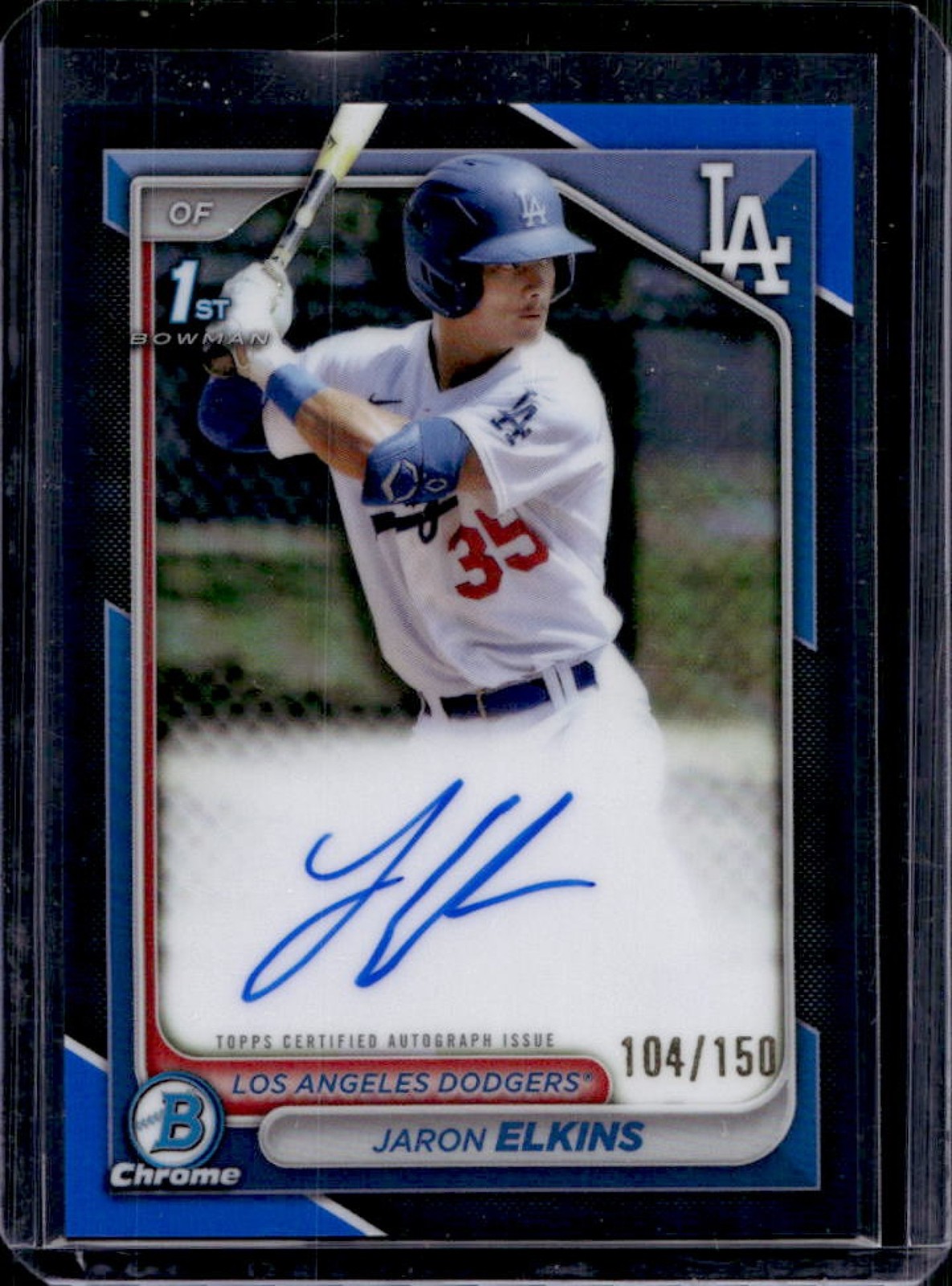 2024 Bowman Chrome Jaron Elkins Auto Blue Refractor 1st Prospect #/150 Dodgers
