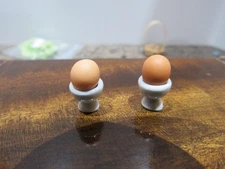 Dollhouse Miniature TWO BOILED EGGS IN EGG CUPS 1:12