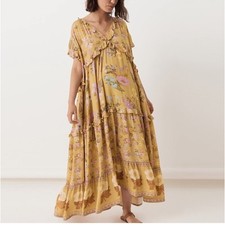 Spell & The Gypsy Wild Bloom Short Sleeve Dress Long Maxi Golden X Small
