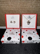 Disney Brass Cubic Zirconia Minnie Mouse Necklace/Earrings New
