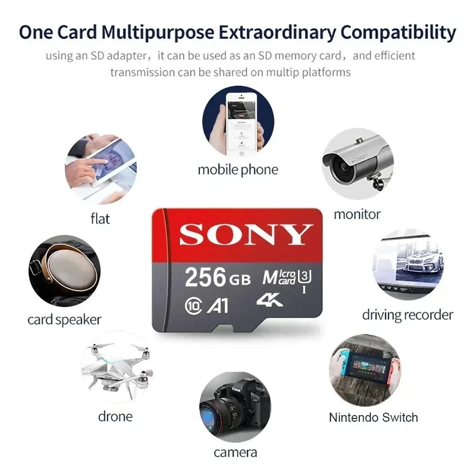 Sony TF Memory Card 128GB 256GB 512GB 1TB High Speed Micro SD A2 U3 V30 Flash - Image 2 of 4