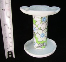 TAKAHASHI Green Floral FLOWERS Ceramic Porcelain Pedestal 4 TOOTHBRUSH HOLDER