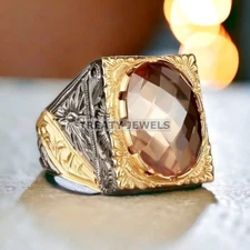 Citrine Oval Cut With 925 Sterling Silver Gold Plated Ring For Men's #485 #