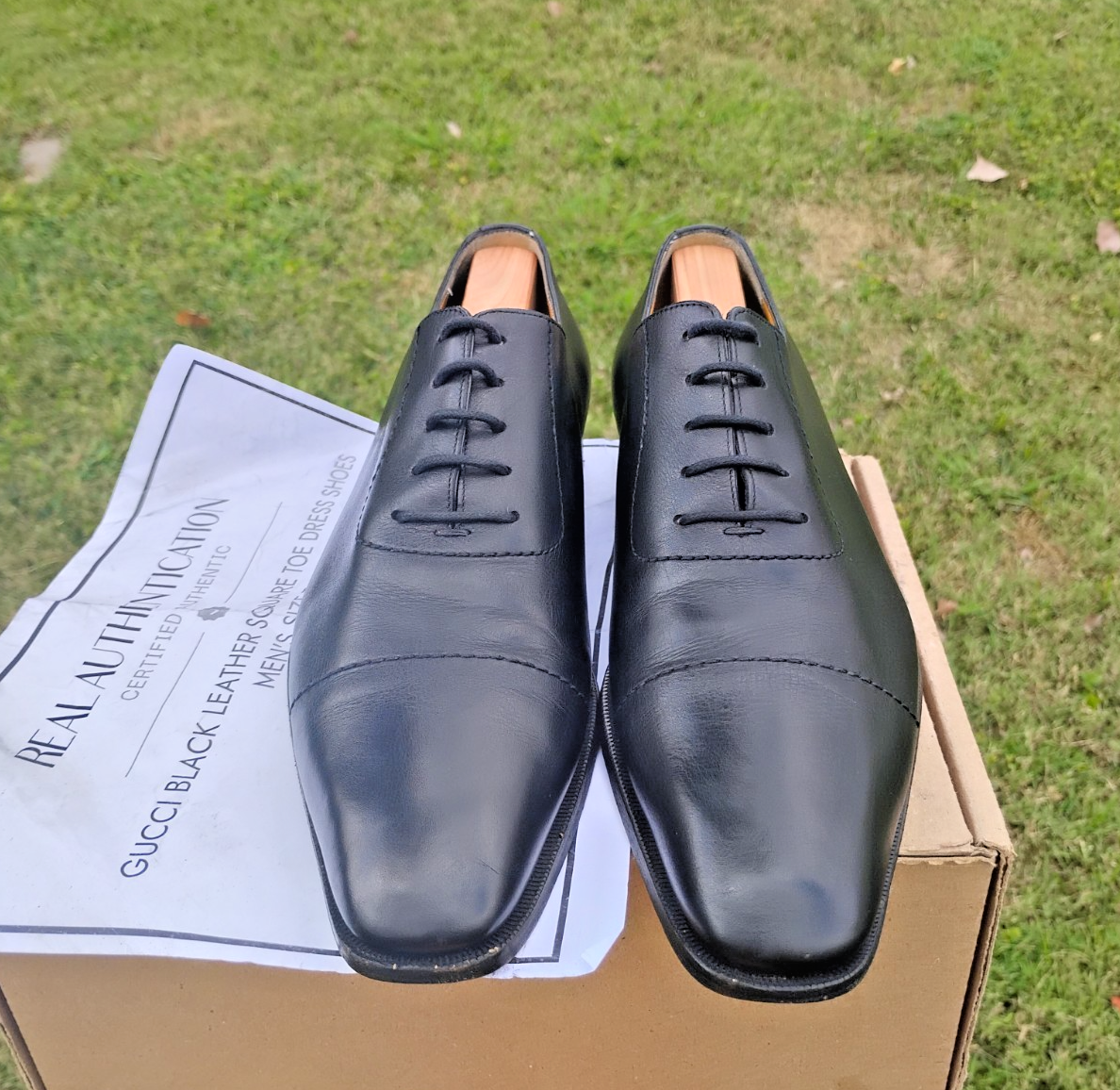 chinese dress ladies GUCCI Black Leather Oxford Derby Lace Up Dress Shoes (8.5) *ruby main image 0