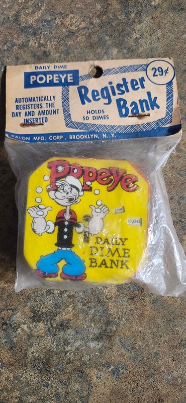 Vintage Popeye Daily Dime Register Bank Original Packaging NMINT W/ Blue Label