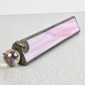 Triangular Kaleidoscope Pink Leaded Stained Glass Soldered Metal Frame Marble