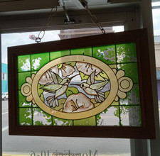 20.5"x13.5" Hummingbird Tiffany Style Stained Glass Window Suncatcher in Wood