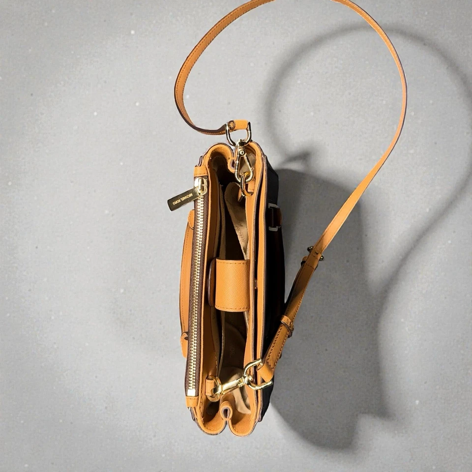 Michael Kors Kellen Stud MK Signature Brown XS Satchel Crossbody - Image 4 of 4