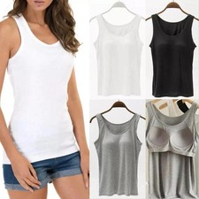 Women's Adjustable Summer Tank Top Ladies with Built in Padded Bra Vest Tops UK