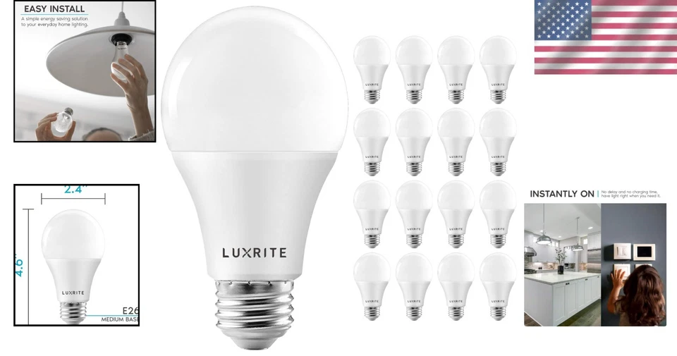 High Efficiency Dimmable A19 LED Light Bulbs - 16 Pack - Image 2 of 4