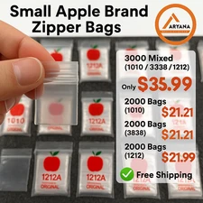 2000 / 3000 Small Apple Brand Resealable Zipper Bags – White – Mix & Save Option