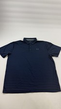 Under Armour Polo Shirt Mens 2XL Blue Stripe HeatGear Playoff Golf Loose Fit
