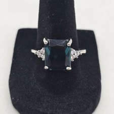 S925 Sterling Silver Rhinestone Cut Teal Stone Ring Size 9 Engagement Elegant