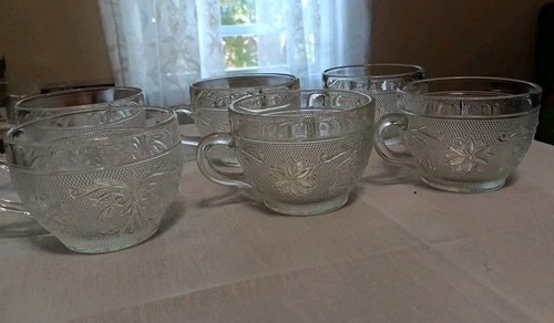 Tiara Sandwich Indiana Glass Clear 6pc Coffee Tea Punch Cups EUC
