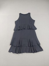 Ann Taylor Dress Womens 12 Navy Polka Dot Tiered Ruffle Shift Work Office Day