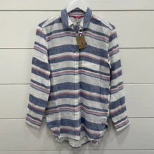 Joules Linen Shirt Womens Size 2 Long Sleeve Casual Striped Top Beachy Coastal