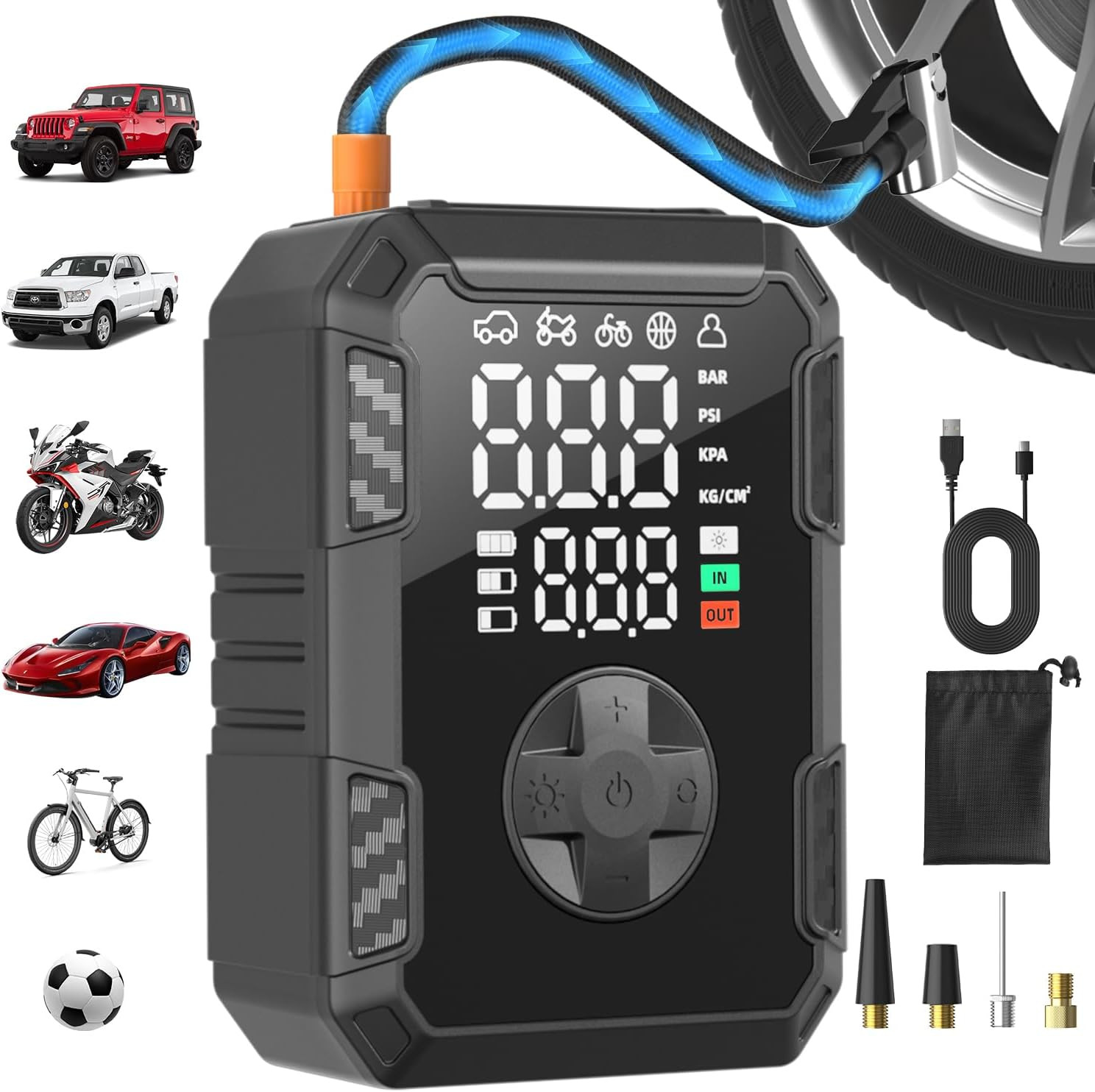 Mini Compressore Aria Portatile 150PSI: Gonfiatore LCD per Auto e Moto