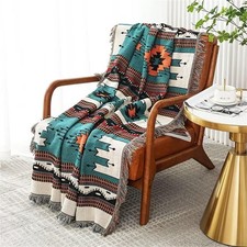 Homesy Boho Throw Blankets Southwestern Bed Throws Cover Reversible Green Aztec