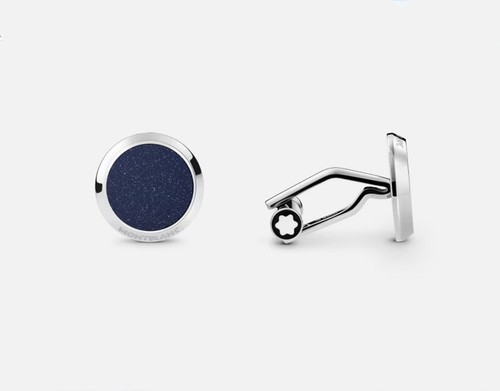 MONTBLANC 112906 Men Silver Polishing Cufflinks With Blue Goldstone