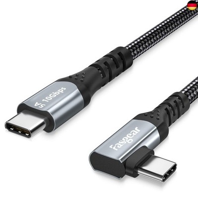 Fasgear 100W USB C zu Typ C 3.1 Gen 2 Kabel 3m, 90 Grad 5A PD mit E-Marker-Chip