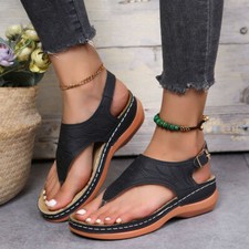 Ladies Orthopedic Sandals Casual Flat Flip Flops Womens Low Wedge Shoes Size UK