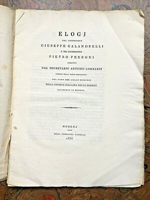 Lombardi A. - Elogy Of Prof. G. Calandrelli And Mathematician P. Ferroni. 1838