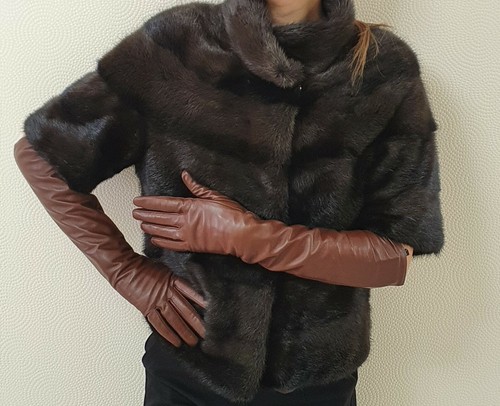 Long genuine leather gloves, opera elbow gloves - 18 inches / 46 cm. TOUCHSCREEN - Picture 12 of 28