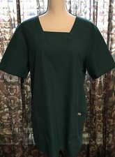 CHEROKEE SCRUB TOP HUNTER GREEN S/S BELT IN BACK SZ L SQUARE NECKLINE