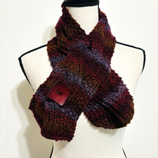 Hand-Knit Neck Warmer O/S Earthy Ombre Colors Button Scarf Short Gorpcore