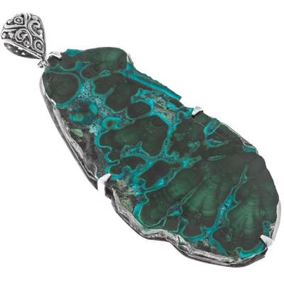 925 Silber Grün Malachit in Chrysocolla Stalaktit Scheibe Anhänger, 3 3/4''