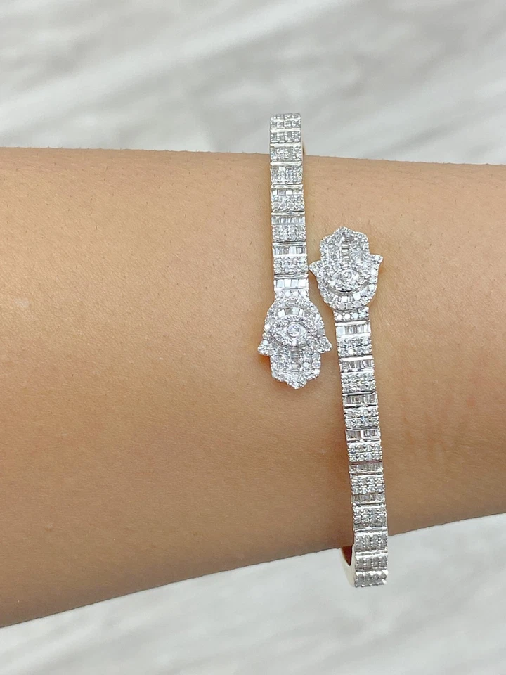 OFERTA! Brazalete Brazalete Brazalete Brazalete Hamsa Diamante Baguette Natural 1.55 CT Oro 10K Foto 2 de 4