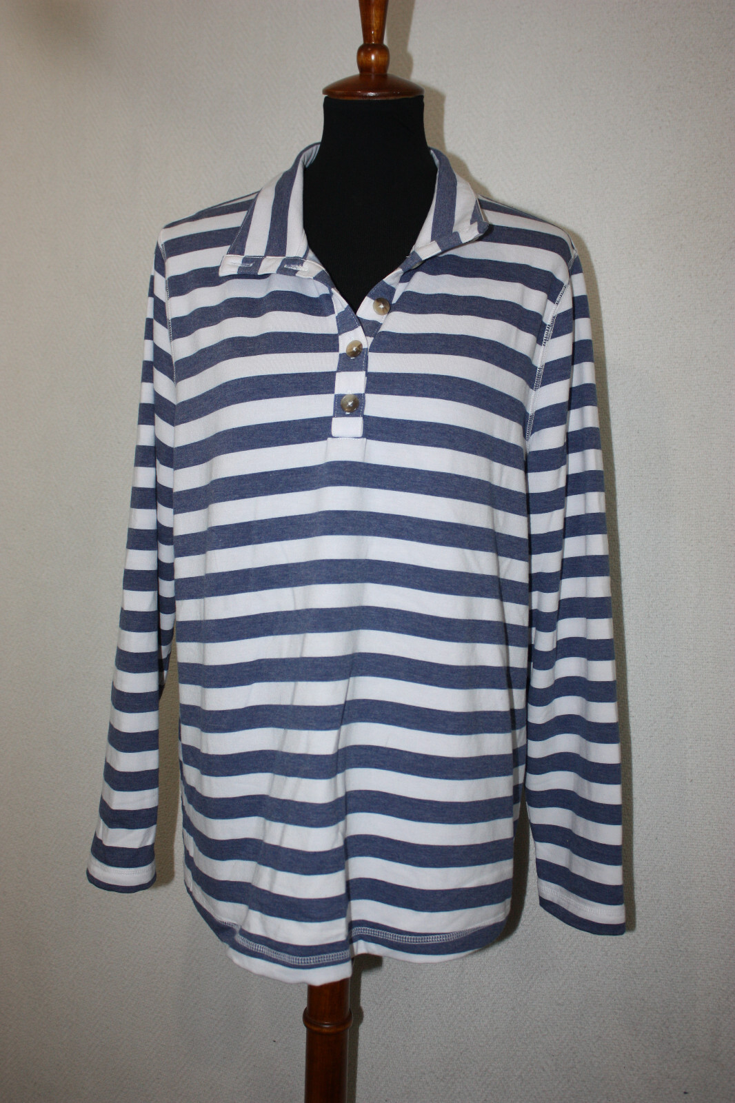 NWOT Croft & Barrow XL Blue White Striped Rugby Polo Pullover