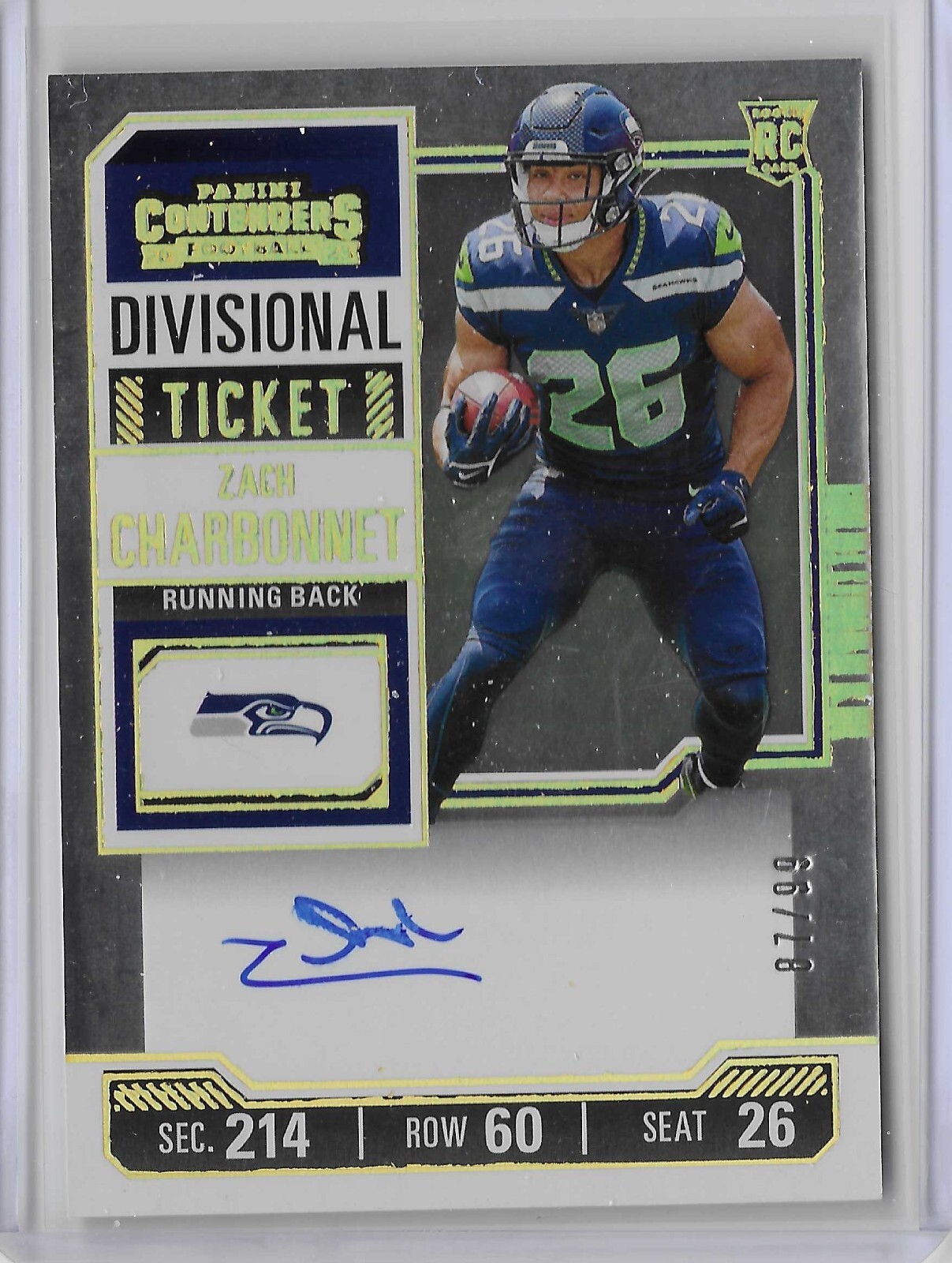 2023 Panini Contenders Zach Charbonnet Divisional Ticket Auto RC 87/99