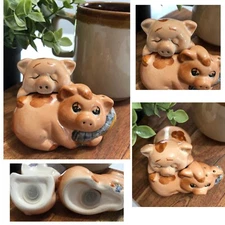 Vintage Pig Salt & Pepper Shakers Piglets Sleepy Nesting Animals Stacking