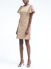 Banana Republic Flutter-Sleeve Fit-and-Flare Dress Golden Beige SIZE 2  #796808