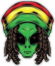 Alien Rasta Funky Face Reggae Marijuana Car Bumper Vinyl Sticker Decal 4.6
