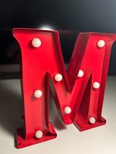 Red Marquee Letter "M" with LED Lights - Vintage-Inspired Metal Decor