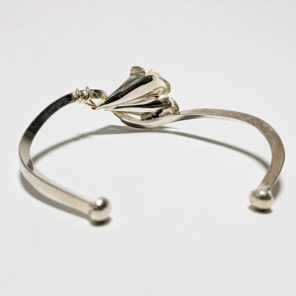 Juego de joyas artesanales de plata esterlina rosa coral flor brote usado Foto 4 de 4