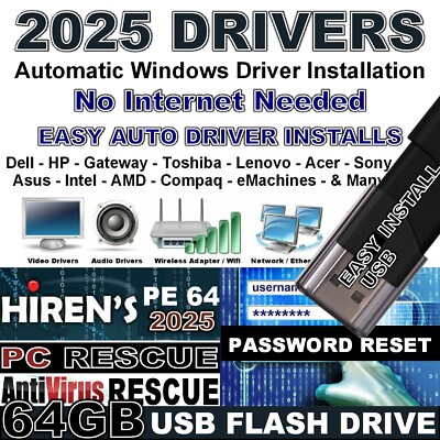 HIREN'S BOOT USB FOR ANY COMPUTER RECOVERY FIX/REPAIR WINDOWS XP,VISTA,7,8,10,11