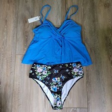 Halter High Waist NWT 2 Piece Swimsuit  Womens XL  Criss Cross Back