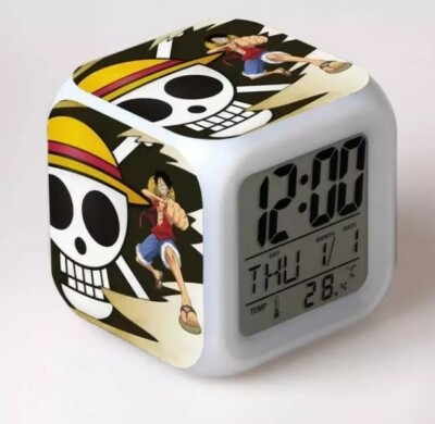 Manga One Piece Led Alarm Clock 7 Colors Changeable Thermometer Luffy Zoro Chopper