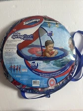 Swimways Baby Spring Float Sun Canopy  Blue & Red Swim Step 1 Used