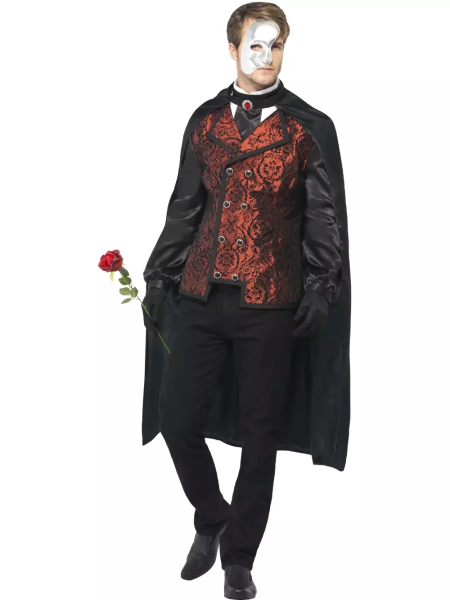 Phantom of the Opera Masquerade Costume Mens Halloween Fancy Dress Adults