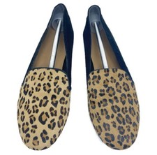 Franco Sarto Leather Suede Leopard Print Fur Loafers Slip On Comfort Lounge 8.5