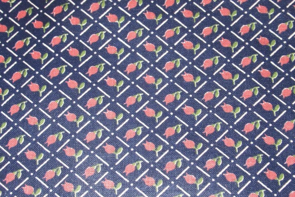 Concord Fabrics Poly Cotton FAT QUARTER Pink Tulip Flowers Navy Blue Diamonds - Image 3 of 4