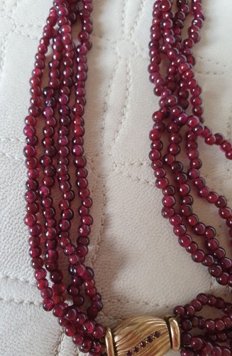 Collana girocollo perle di Granato multifilo moschettone gioiello oro 9 k carati - Picture 3 of 7